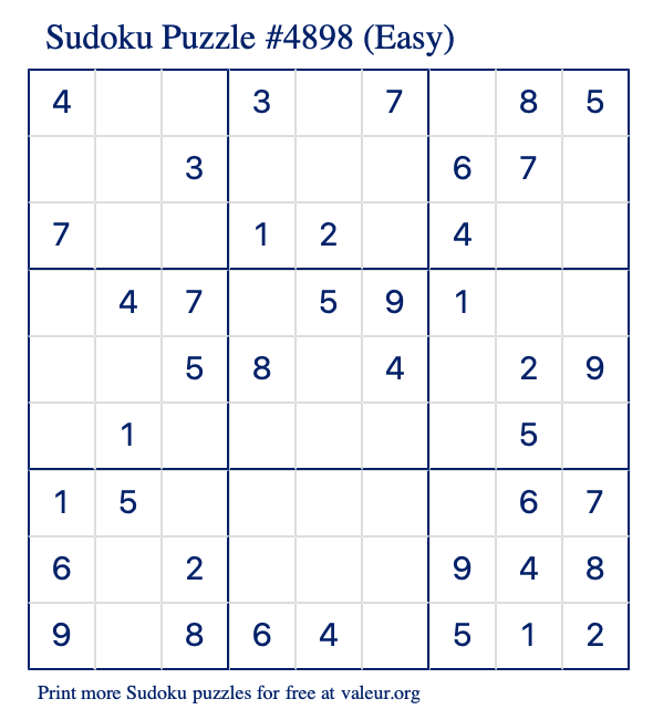 Free Printable Easy Sudoku Puzzle number 4898