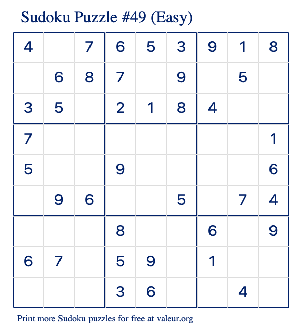 Free Printable Easy Sudoku Puzzle number 49