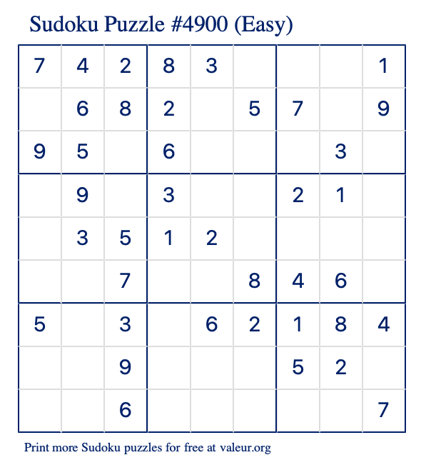 Free Printable Easy Sudoku Puzzle number 4900