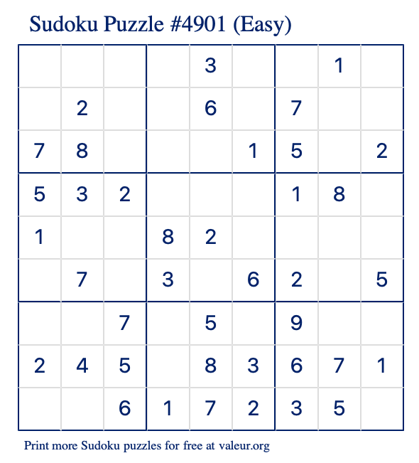 Free Printable Easy Sudoku Puzzle number 4901