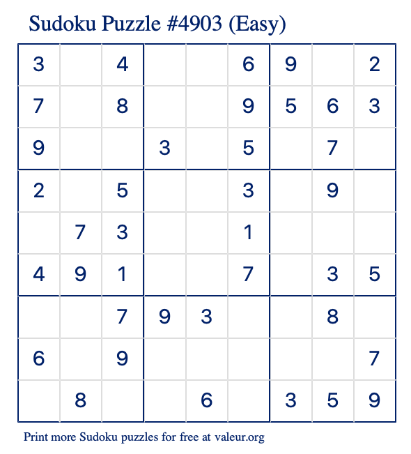 Free Printable Easy Sudoku Puzzle number 4903