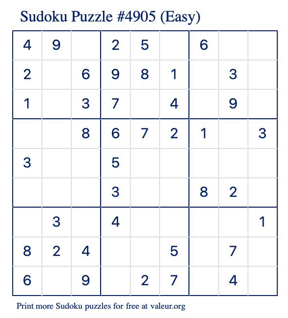 free printable easy sudoku with the answer 4905