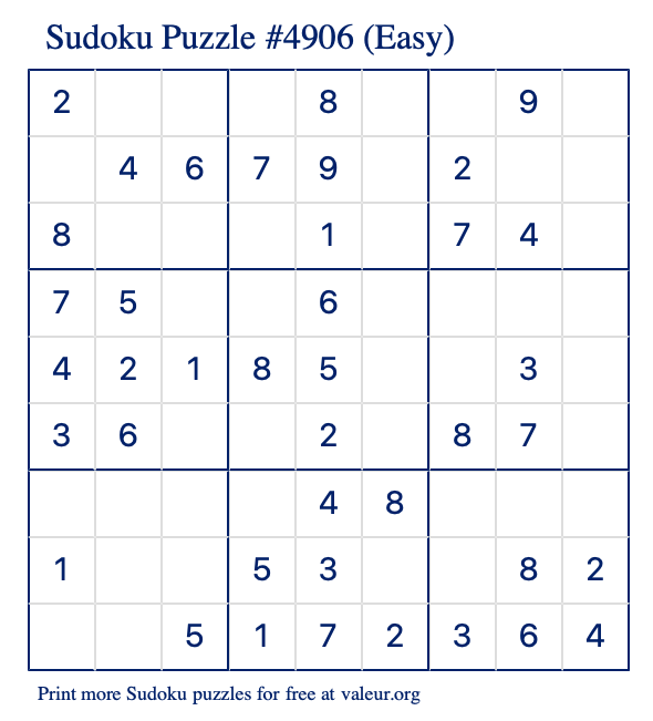 Free Printable Easy Sudoku Puzzle number 4906