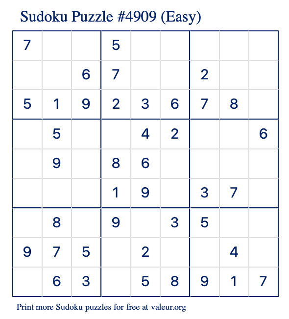 Free Printable Easy Sudoku Puzzle number 4909