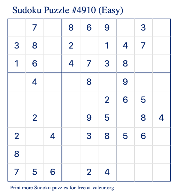 Free Printable Easy Sudoku Puzzle number 4910
