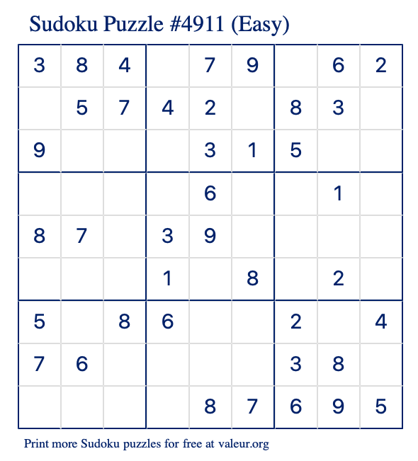 Free Printable Easy Sudoku Puzzle number 4911