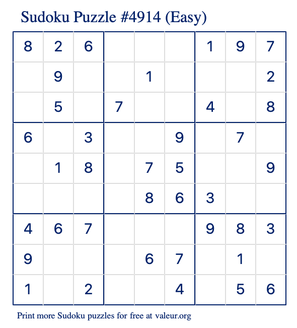 Free Printable Easy Sudoku Puzzle number 4914
