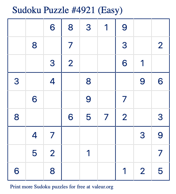 Free Printable Easy Sudoku Puzzle number 4921