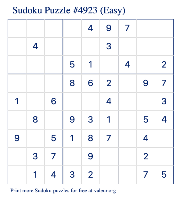 Free Printable Easy Sudoku Puzzle number 4923