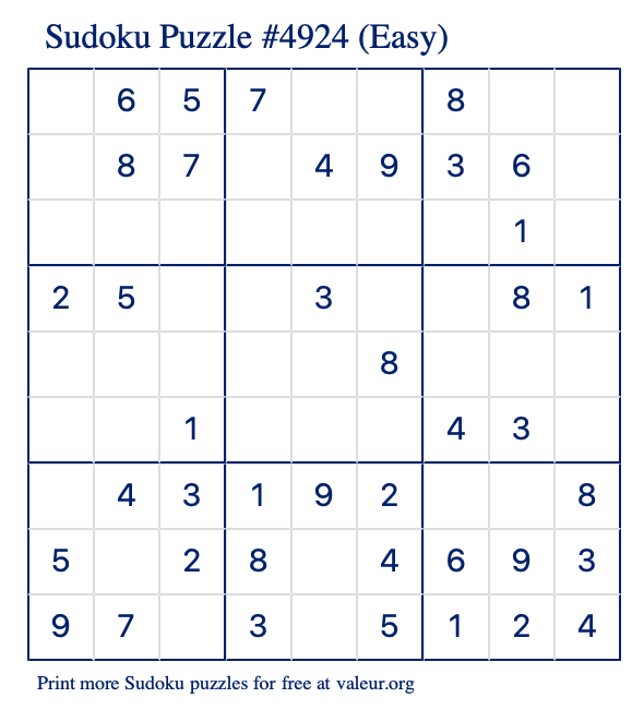 Free Printable Easy Sudoku Puzzle number 4924