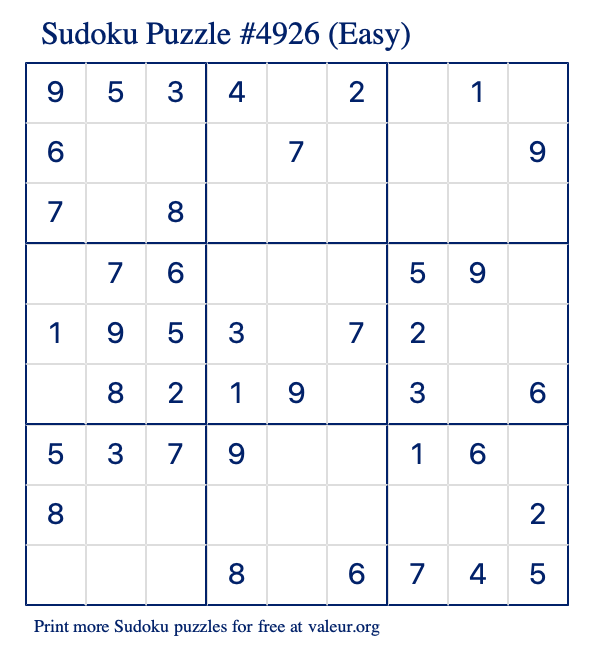 Free Printable Easy Sudoku Puzzle number 4926
