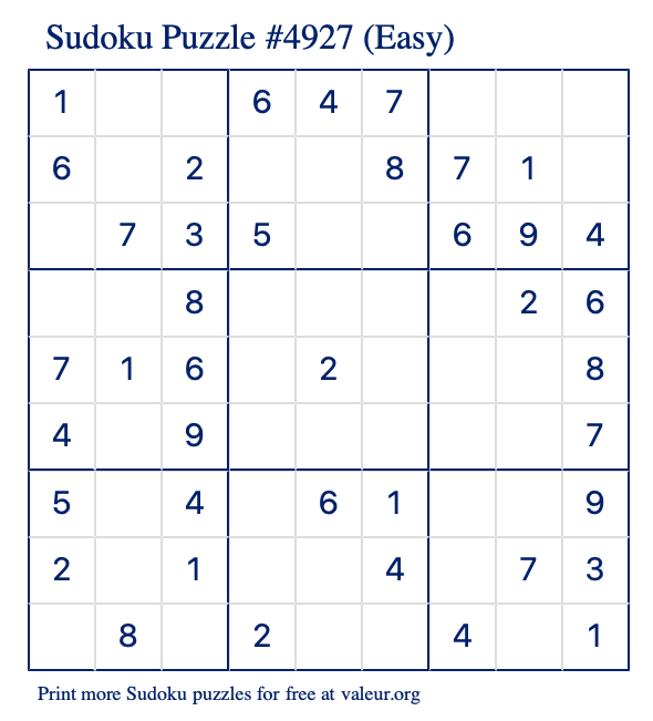 Free Printable Easy Sudoku Puzzle number 4927