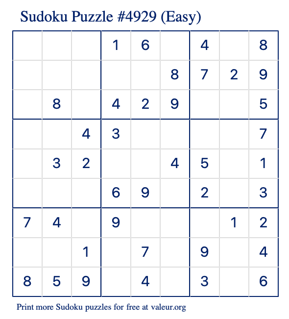 Free Printable Easy Sudoku Puzzle number 4929