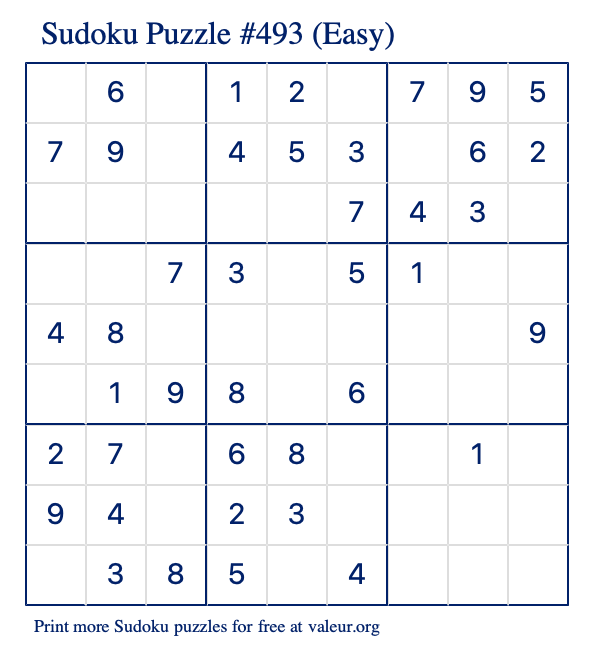 Free Printable Easy Sudoku Puzzle number 493