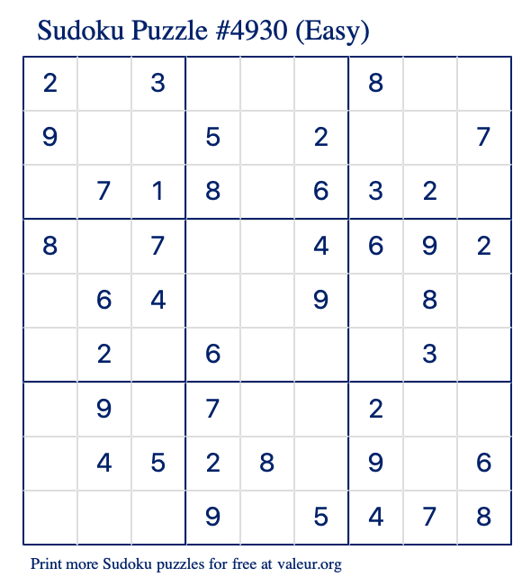 Free Printable Easy Sudoku Puzzle number 4930