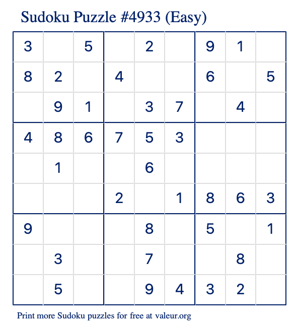 Free Printable Easy Sudoku Puzzle number 4933