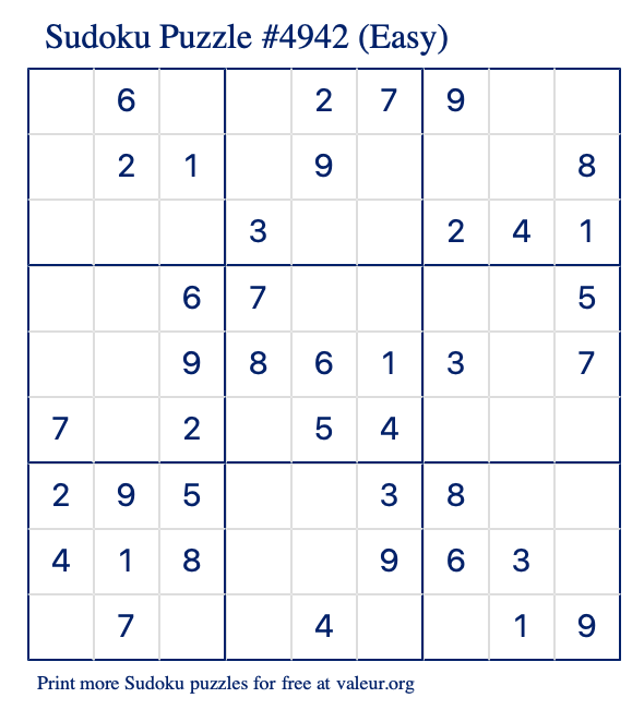 Free Printable Easy Sudoku Puzzle number 4942