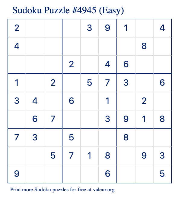 Free Printable Easy Sudoku Puzzle number 4945