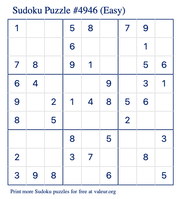 Free Printable Easy Sudoku Puzzle number 4946