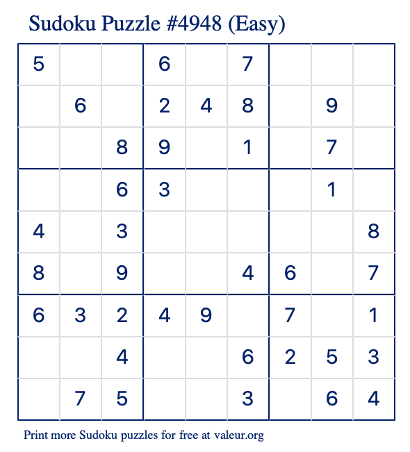 Free Printable Easy Sudoku Puzzle number 4948