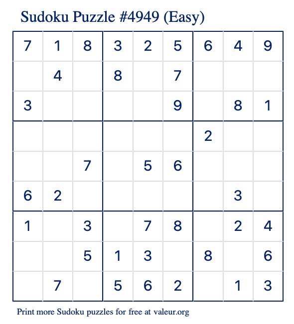 Free Printable Easy Sudoku Puzzle number 4949
