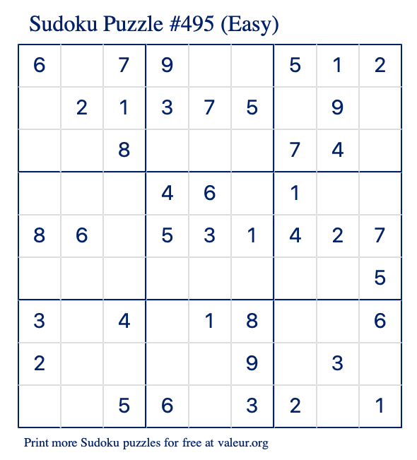 Free Printable Easy Sudoku Puzzle number 495