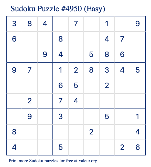 Free Printable Easy Sudoku Puzzle number 4950