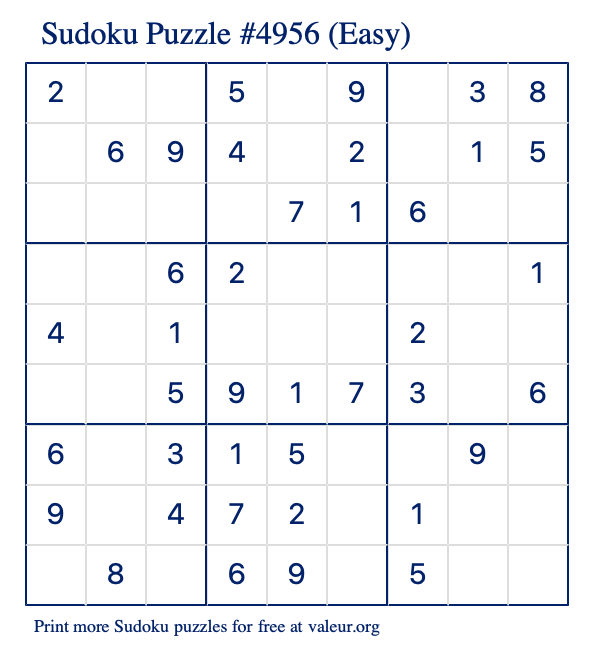 Free Printable Easy Sudoku Puzzle number 4956