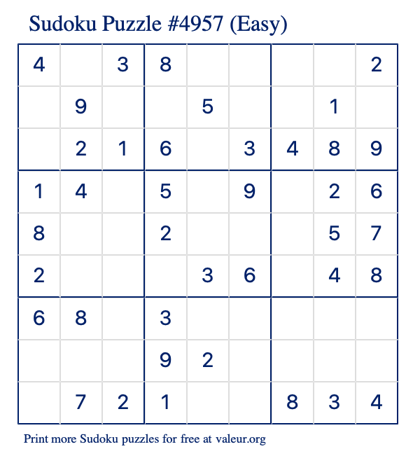 Free Printable Easy Sudoku Puzzle number 4957