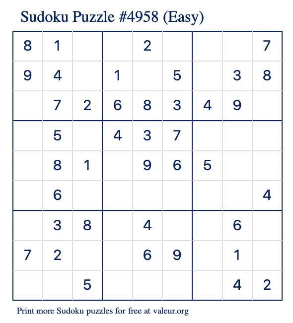 Free Printable Easy Sudoku Puzzle number 4958