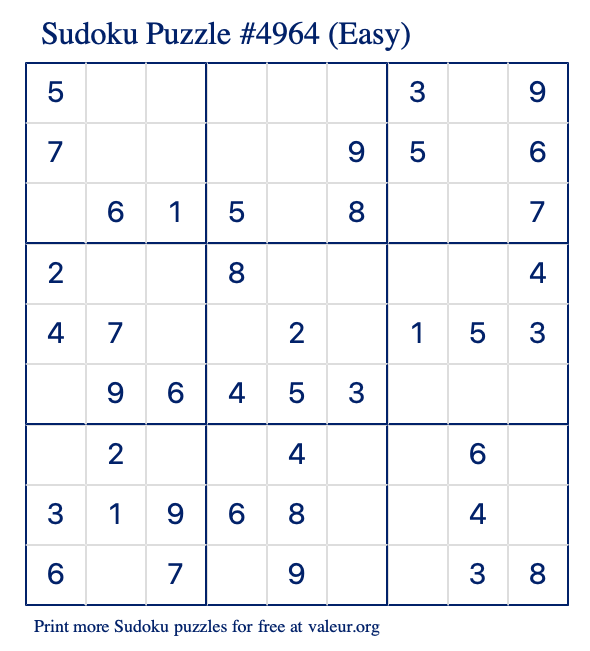 Free Printable Easy Sudoku Puzzle number 4964