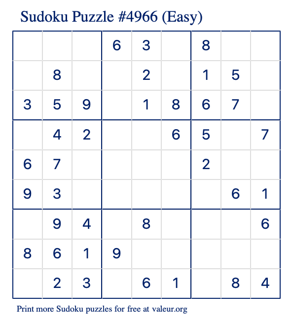 Free Printable Easy Sudoku Puzzle number 4966