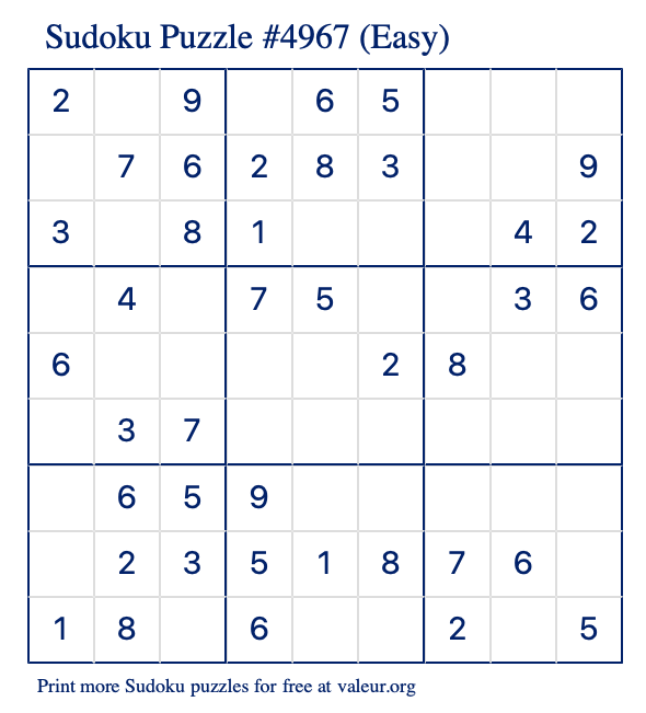 Free Printable Easy Sudoku Puzzle number 4967