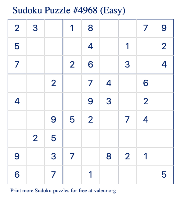 Free Printable Easy Sudoku Puzzle number 4968