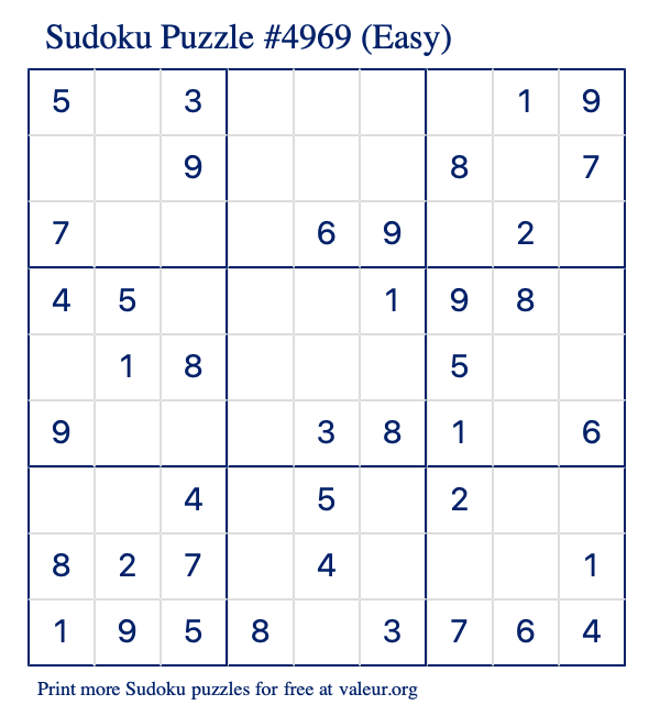 Free Printable Easy Sudoku Puzzle number 4969