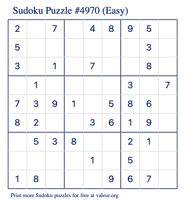 Free Printable Easy Sudoku Puzzle number 4970