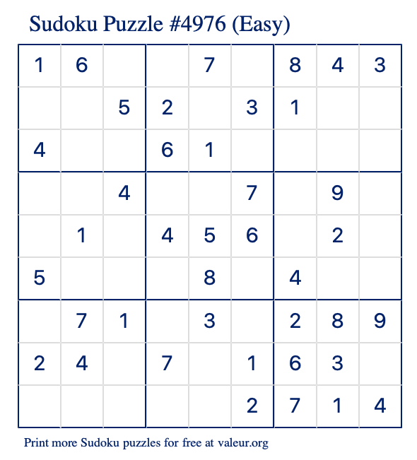 Free Printable Easy Sudoku Puzzle number 4976