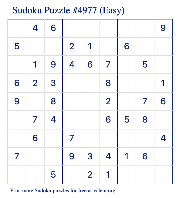 Free Printable Easy Sudoku Puzzle number 4977