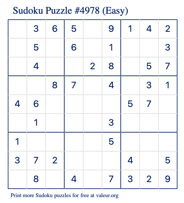 Free Printable Easy Sudoku Puzzle number 4978