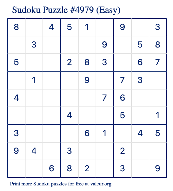 Free Printable Easy Sudoku Puzzle number 4979
