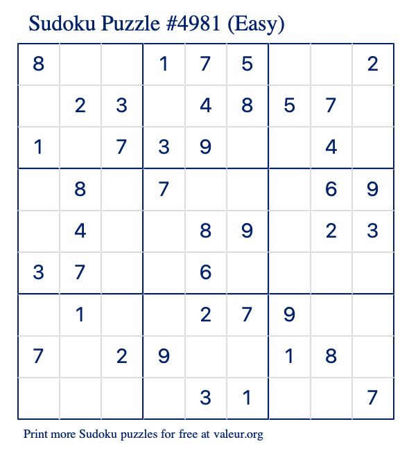 Free Printable Easy Sudoku Puzzle number 4981