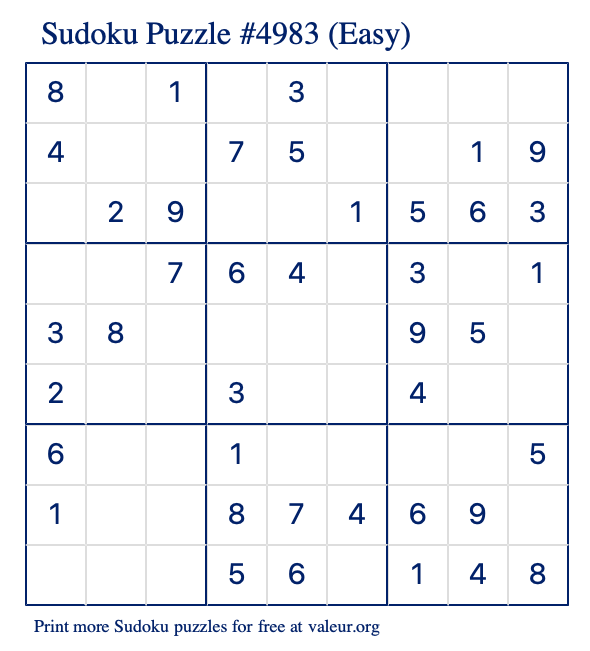 Free Printable Easy Sudoku Puzzle number 4983