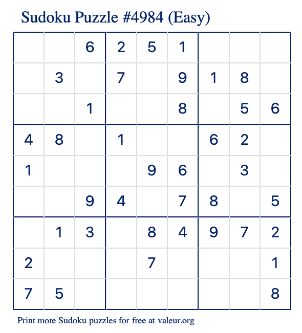 Free Printable Easy Sudoku Puzzle number 4984