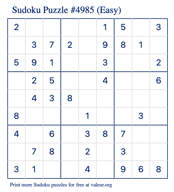 Free Printable Easy Sudoku Puzzle number 4985