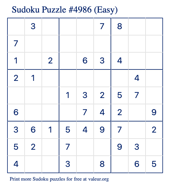 Free Printable Easy Sudoku Puzzle number 4986