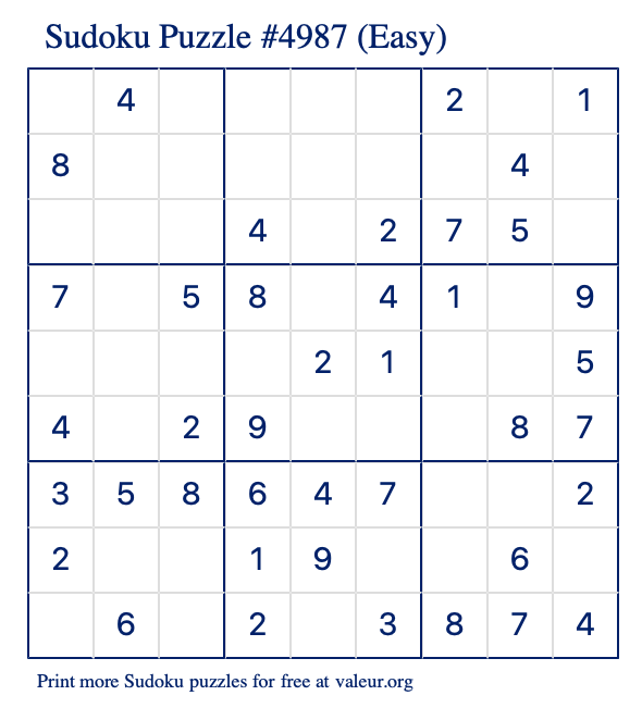 Free Printable Easy Sudoku Puzzle number 4987