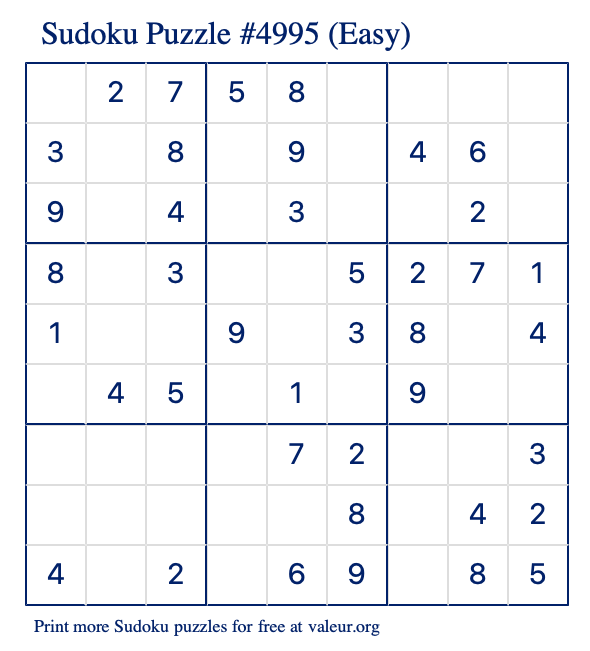 Free Printable Easy Sudoku Puzzle number 4995