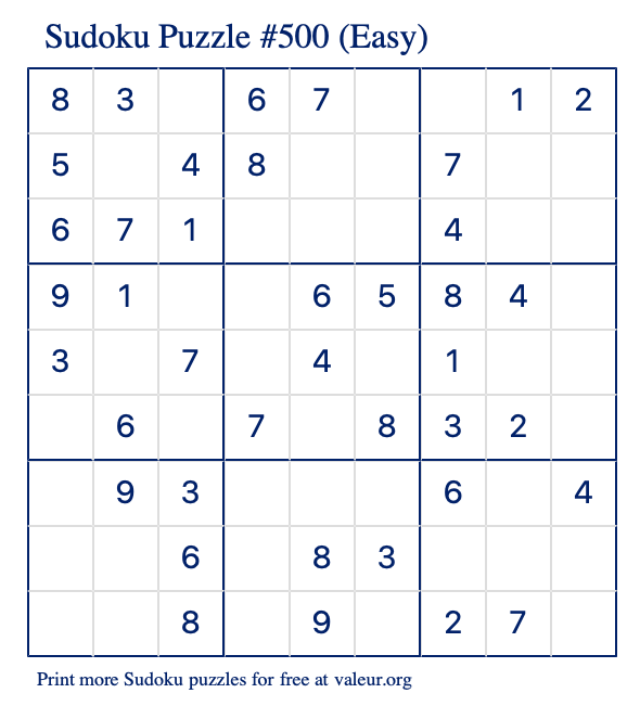 Free Printable Easy Sudoku Puzzle number 500