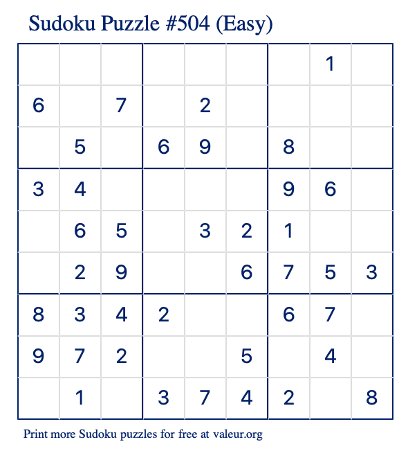 Free Printable Easy Sudoku Puzzle number 504