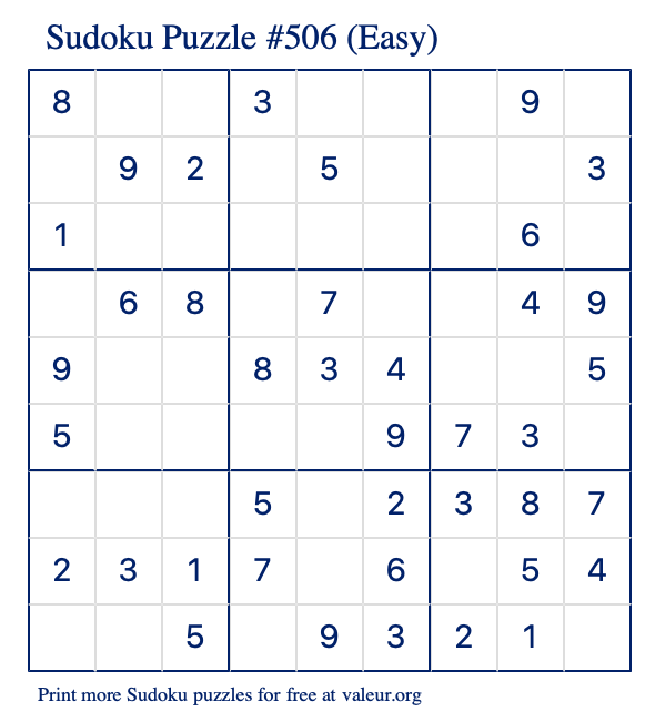 Free Printable Easy Sudoku Puzzle number 506